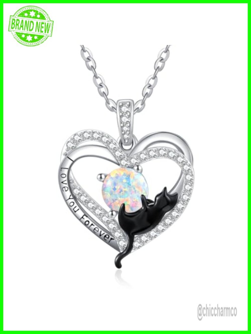 925 Sterling Silver Gold Plated Cat Pendant Necklace Opal Birthstone